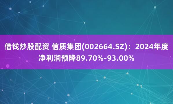 借钱炒股配资 信质集团(002664.SZ)：2024年度净利润预降89.70%-93.00%